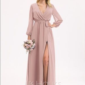 Dusty Rose Plus Size Long-sleeve Bridesmaid Dress